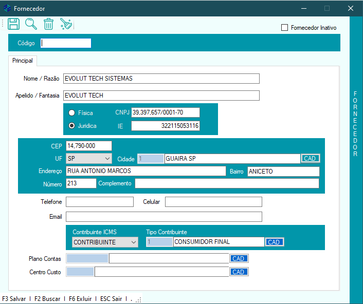 xml cad fornecedor